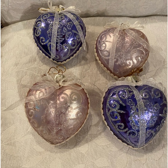 VTG Christmas Heart ❤️ Ornaments. Pink & Purple 🎄 - Picture 1 of 5
